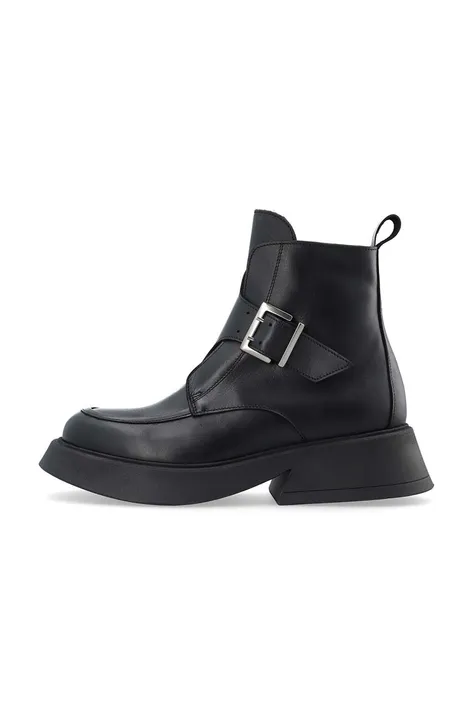 Kožené členkové topánky Bianco BIAHAILEY dámske, čierna farba, na plochom podpätku, 11300623