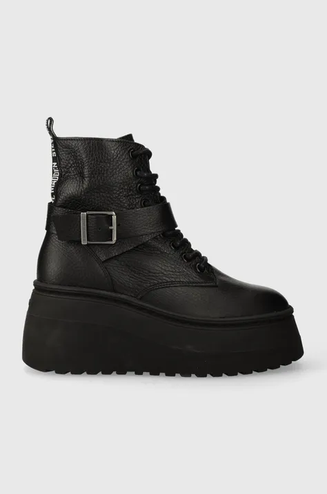 Kožené členkové topánky Steve Madden Pinaco dámske, čierna farba, na kline, jemne zateplené, SM11002063