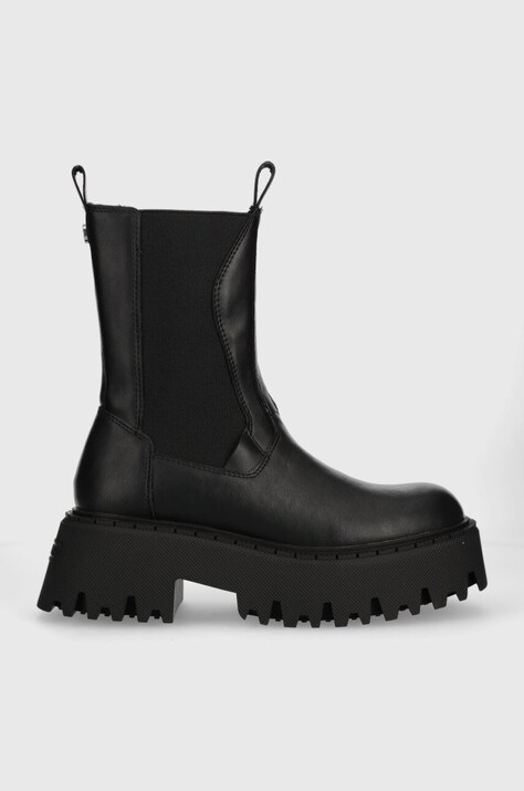 Steve Madden ghete chelsea de piele Obtain femei, culoarea negru, cu toc plat, SM11002704