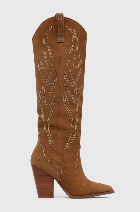 Kaubojske čizme od brušene kože Steve Madden Lasso za žene, boja: smeđa, s debelom potpeticom, SM11002718