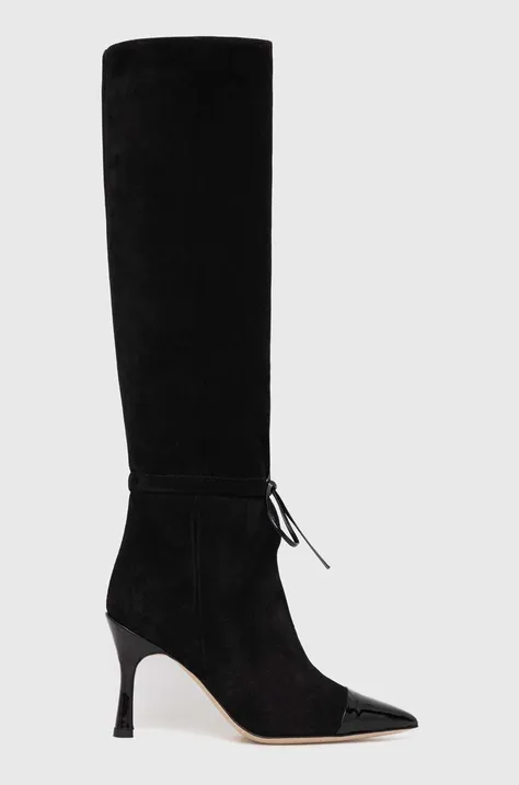 Čizme od brušene kože Custommade Alaja za žene, boja: crna, s tankom potpeticom, 999621072