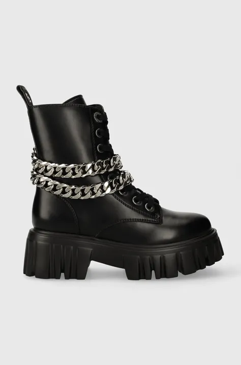 Čizme Buffalo Lion Lace Up T-Chain za žene, boja: crna, s platformom, sa srednje toplom podstavom, 1622367