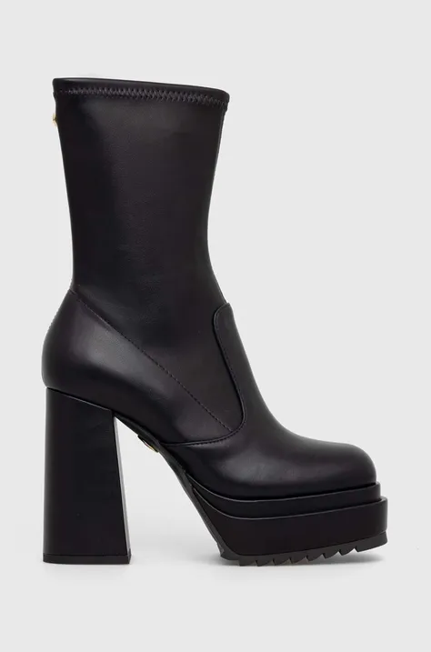 Členkové topánky Buffalo May W Sock dámske, čierna farba, na podpätku, 1220030