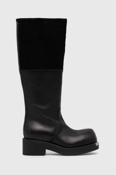 Kožené čižmy MM6 Maison Margiela Boot dámske, čierna farba, na platforme, S66WW0075