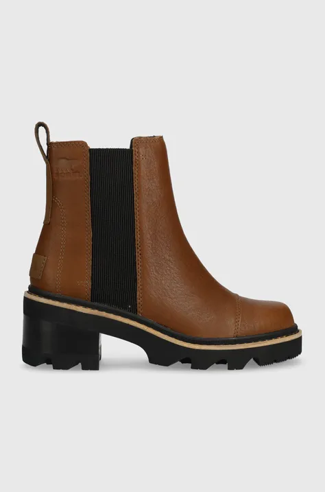 Шкіряні черевики Sorel JOAN NOW CHELSEA жіночі колір коричневий каблук блок 2048451