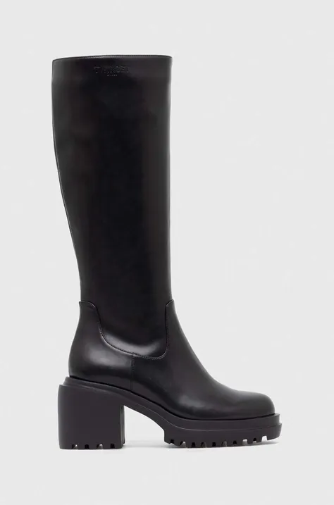Čizme Twinset za žene, boja: crna, s debelom potpeticom, 232TCT046