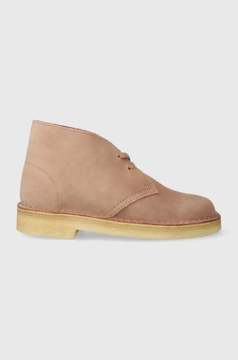 Замшеві туфлі Clarks Desert Boot жіночі колір бежевий на плоскому ходу 26173214