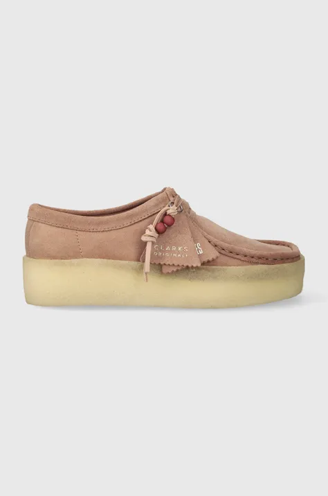 Clarks Originals pantofi de piele întoarsă Wallabee Cup femei, culoarea bej, cu toc plat, 26173252