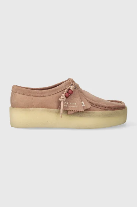 Semišové polobotky Clarks Wallabee Cup dámské, béžová barva, na plochém podpatku, 26173252