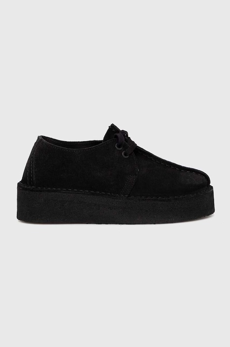 Σουέτ κλειστά παπούτσια Clarks Trek Wedge χρώμα: μαύρο, 26174019 F326174019