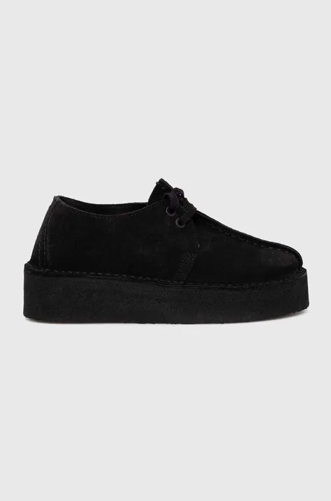 Cipele od brušene kože Clarks Trek Wedge za žene, boja: crna, ravni potplat, 26174019