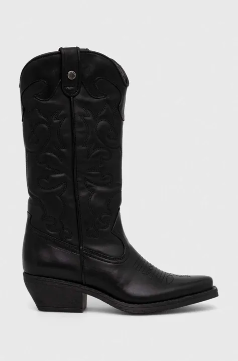 Kožne kaubojske čizme Steve Madden Wishley za žene, boja: crna, s debelom potpeticom, SM11003071
