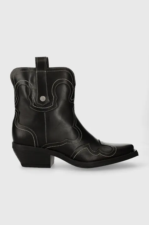 Kožené kovbojské topánky Steve Madden Waynoa dámske, čierna farba, na podpätku, SM11003072