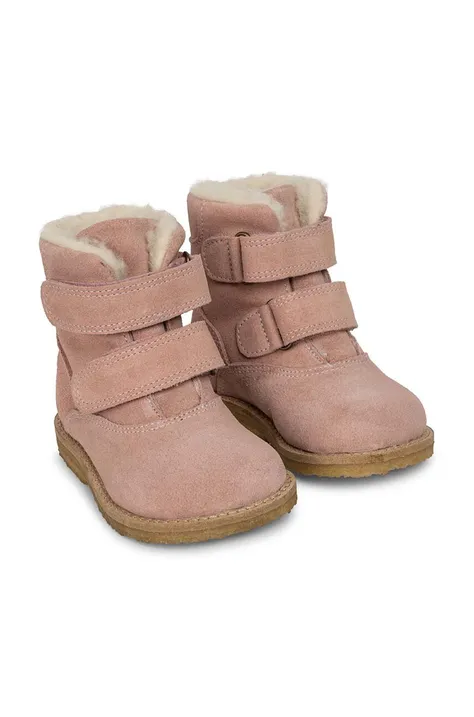 Konges Sløjd pantofi din piele intoarsa pentru copii culoarea rosu