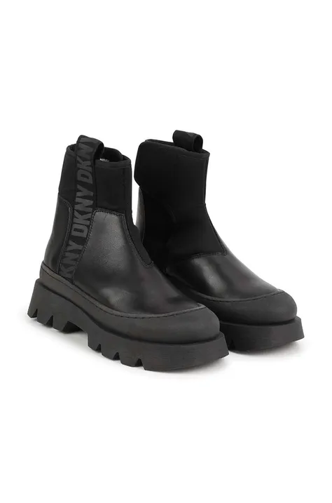 Παιδικές δερμάτινες μπότες Dkny χρώμα: μαύρο