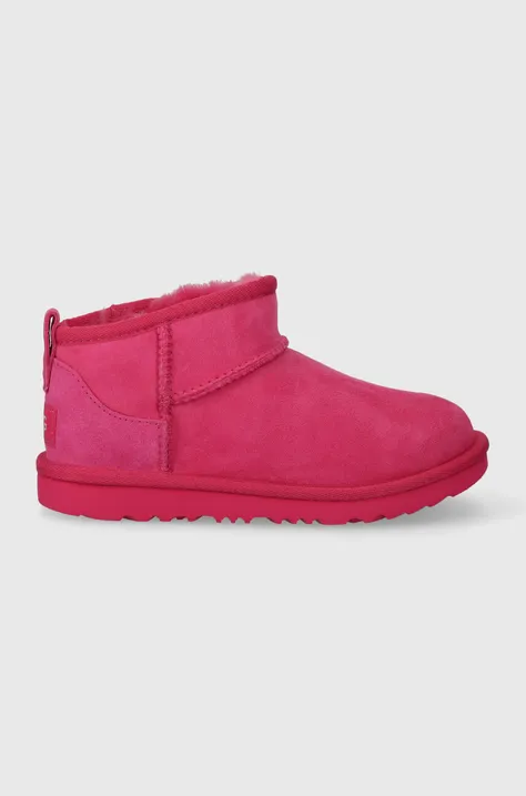 Дитячі замшеві чоботи UGG KIDS CLASSIC ULTRA MINI колір рожевий