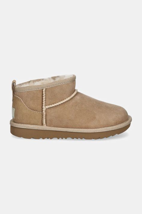 Detské semišové snehule UGG KIDS CLASSIC ULTRA MINI béžová farba