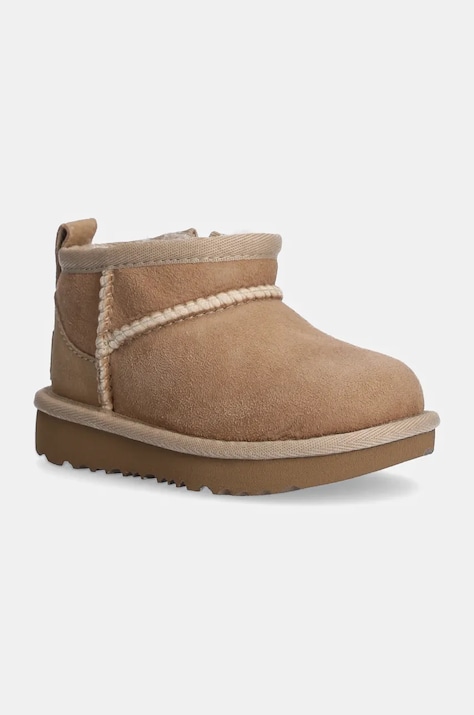 UGG cizme de zapada din piele intoarsa T CLASSIC ULTRA MINI culoarea bej