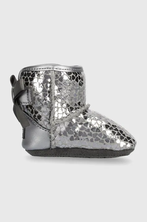 Dječje kožne cipele za snijeg UGG I JESSE BOW II GEL HEARTS boja: srebrna