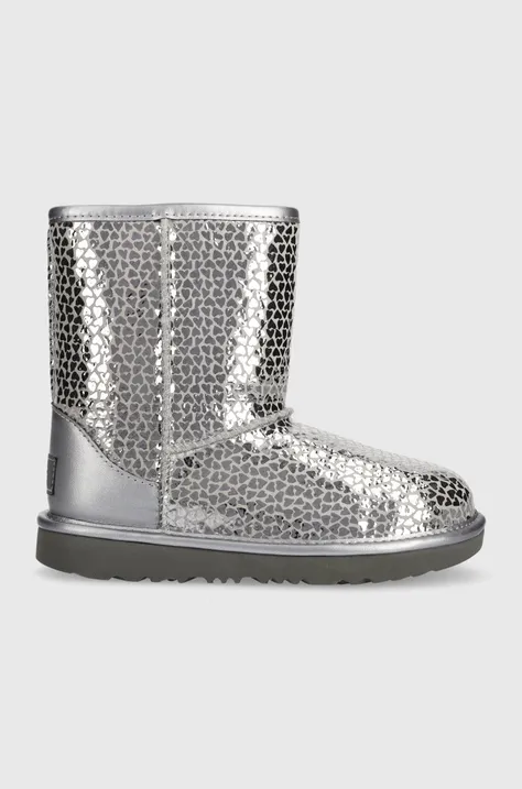 Dječje kožne cipele za snijeg UGG KIDS CLASSIC II GEL HEARTS boja: srebrna
