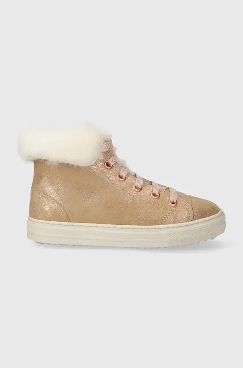 Detské zimné semišové topánky Pom D'api SWAG ZIP FUR béžová farba