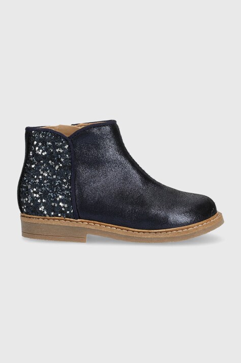 Pom D'api ghete din piele pentru copii RETRO BACK culoarea albastru marin