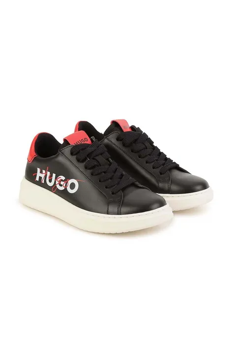 Παιδικά δερμάτινα αθλητικά παπούτσια HUGO χρώμα: μαύρο