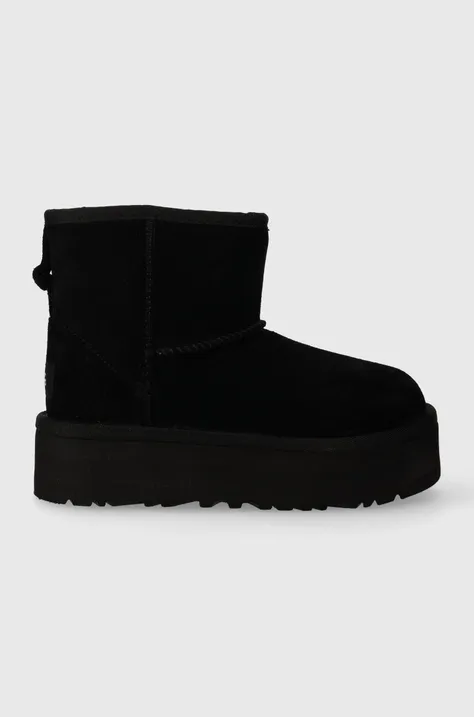 Dječje cipele za snijeg od brušene kože UGG CLASSIC MINI PLATFORM KIDS boja: crna