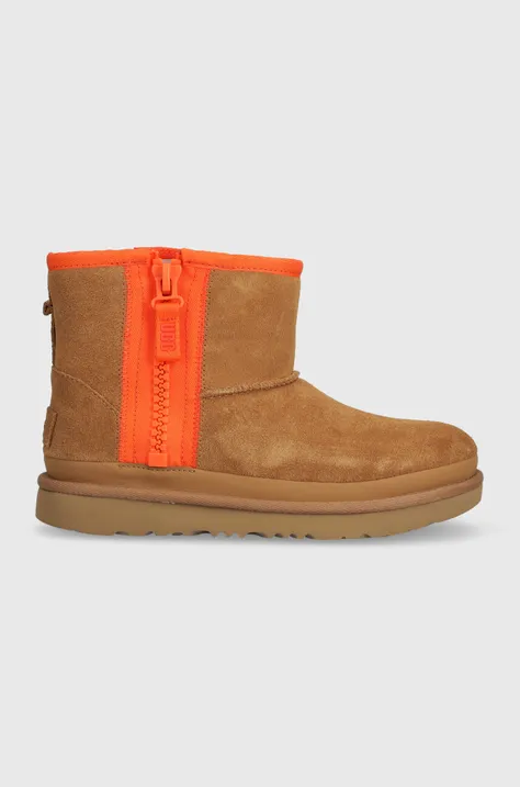 Детски велурени апрески UGG KIDS CLASSIC MINI ZIPPER TAPE L в бежово