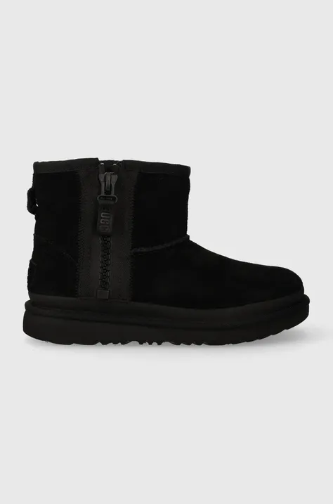 Dječje cipele za snijeg od brušene kože UGG KIDS CLASSIC MINI ZIPPER TAPE L boja: crna
