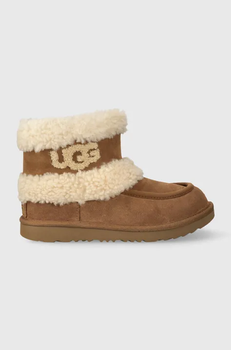 Dječje cipele za snijeg od brušene kože UGG K ULTRA MINI UGG FLUFF boja: bež