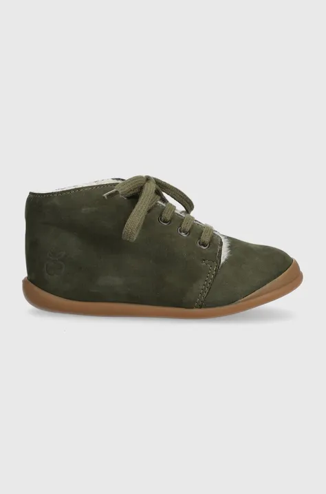 Detské zimné semišové topánky Pom D'api FLEX-UP BOTTINE FUR zelená farba