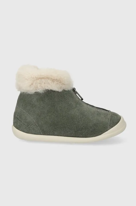 Detské zimné semišové topánky Pom D'api SWEET ZIP FUR zelená farba