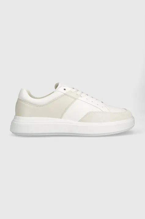 Δερμάτινα αθλητικά παπούτσια Calvin Klein LOW TOP LACE UP LTH χρώμα: άσπρο, HM0HM01047 F3HM0HM01047