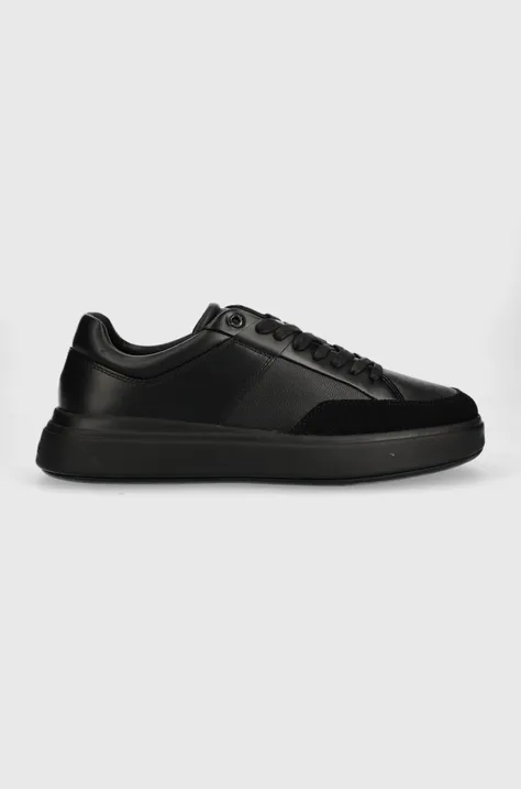Δερμάτινα αθλητικά παπούτσια Calvin Klein LOW TOP LACE UP LTH χρώμα: μαύρο, HM0HM01047