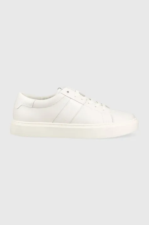Δερμάτινα αθλητικά παπούτσια Calvin Klein LOW TOP LACE UP LTH χρώμα: άσπρο, HM0HM01055