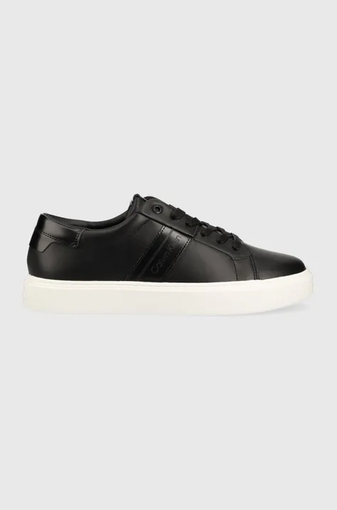 Δερμάτινα αθλητικά παπούτσια Calvin Klein LOW TOP LACE UP LTH χρώμα: μαύρο, HM0HM01055