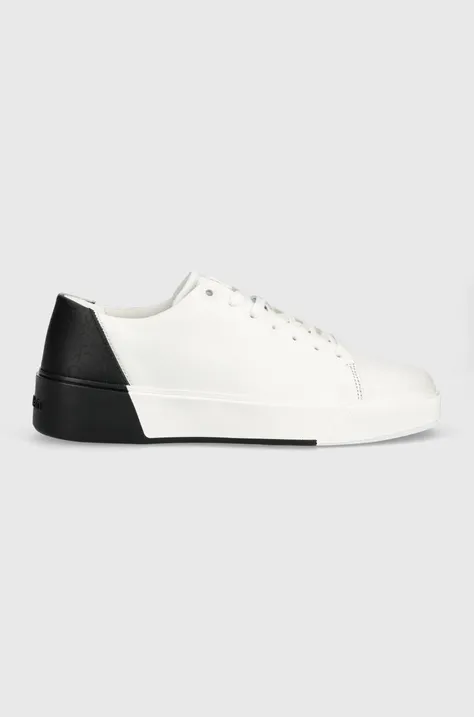 Calvin Klein sneakersy skórzane LOW LACE UP LTH MONO kolor biały HM0HM01236