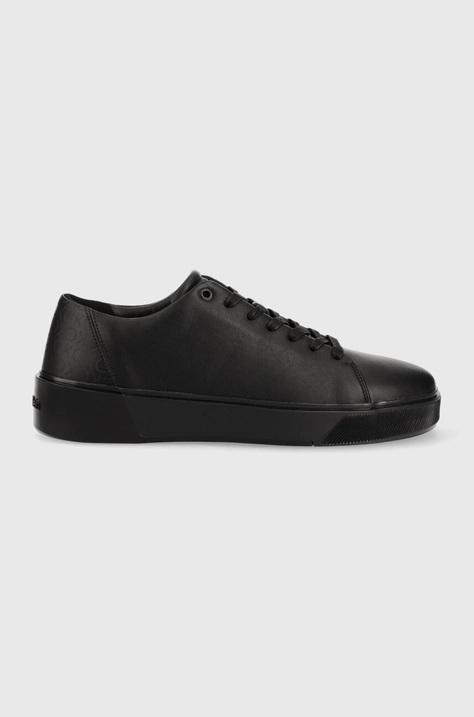 Usnjene superge Calvin Klein LOW LACE UP LTH MONO črna barva, HM0HM01236