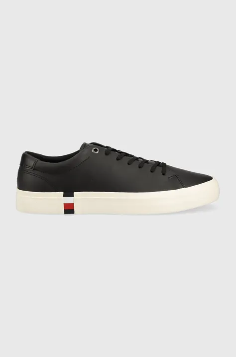 Tommy Hilfiger bőr tornacipő CORPORATE LEATHER fekete, férfi, FM0FM04589