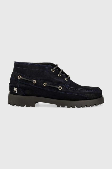 Semišové poltopánky Tommy Hilfiger TH BOAT BOOT CLASSIC pánske, tmavomodrá farba, FM0FM04684