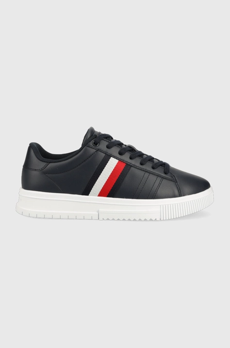 Kožne tenisice Tommy Hilfiger SUPERCUP LEATHER boja: tamno plava, FM0FM04706