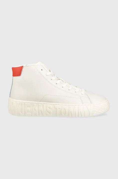 Δερμάτινα ελαφριά παπούτσια Tommy Jeans TJM OUTSOLE MID CUT χρώμα: άσπρο, EM0EM01218