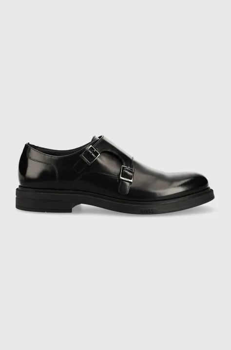 Шкіряні туфлі BOSS Saul чоловічі колір чорний 50496067