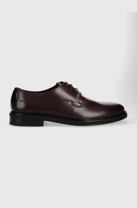 Kožne cipele BOSS Larry-L za muškarce, boja: bordo, 50497778