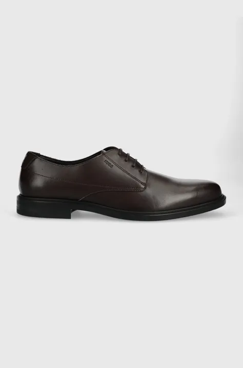 Шкіряні туфлі HUGO Kerr чоловічі колір коричневий 50497869