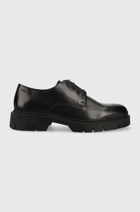 Шкіряні туфлі HUGO Denzel чоловічі колір чорний 50500401