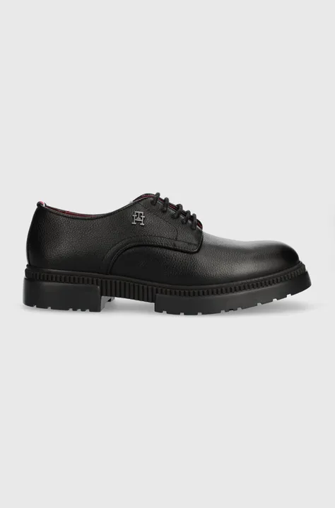 Δερμάτινα κλειστά παπούτσια Tommy Hilfiger COMFORT CLEATED THERMO LTH SHOE χρώμα: μαύρο, FM0FM04647