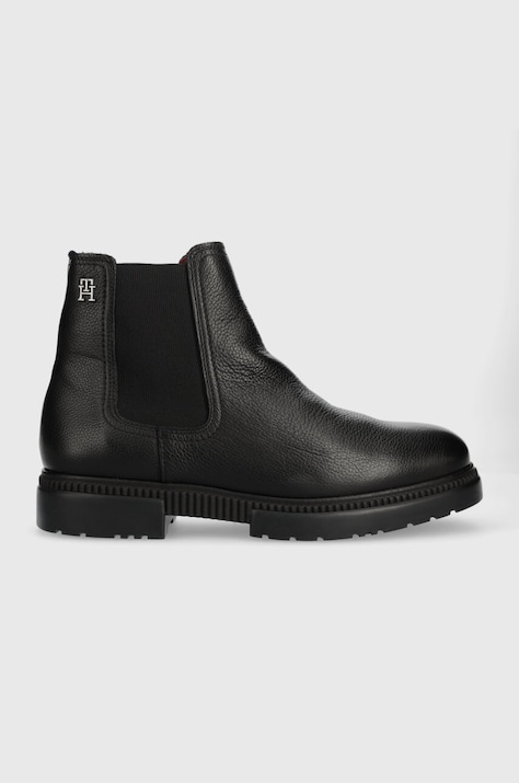 Usnjeni čevlji Tommy Hilfiger COMFORT CLEATED THERMO LTH CHEL moški, črna barva, FM0FM04650