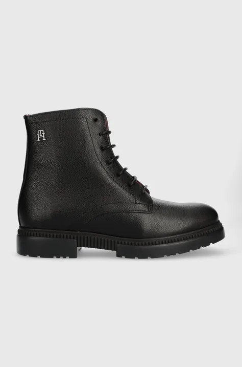 Kožne cipele Tommy Hilfiger COMFORT CLEATED THERMO LTH BOOT za muškarce, boja: crna, FM0FM04651